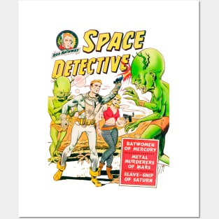 space green aliens detective martians retro attack humans vintage comic Posters and Art